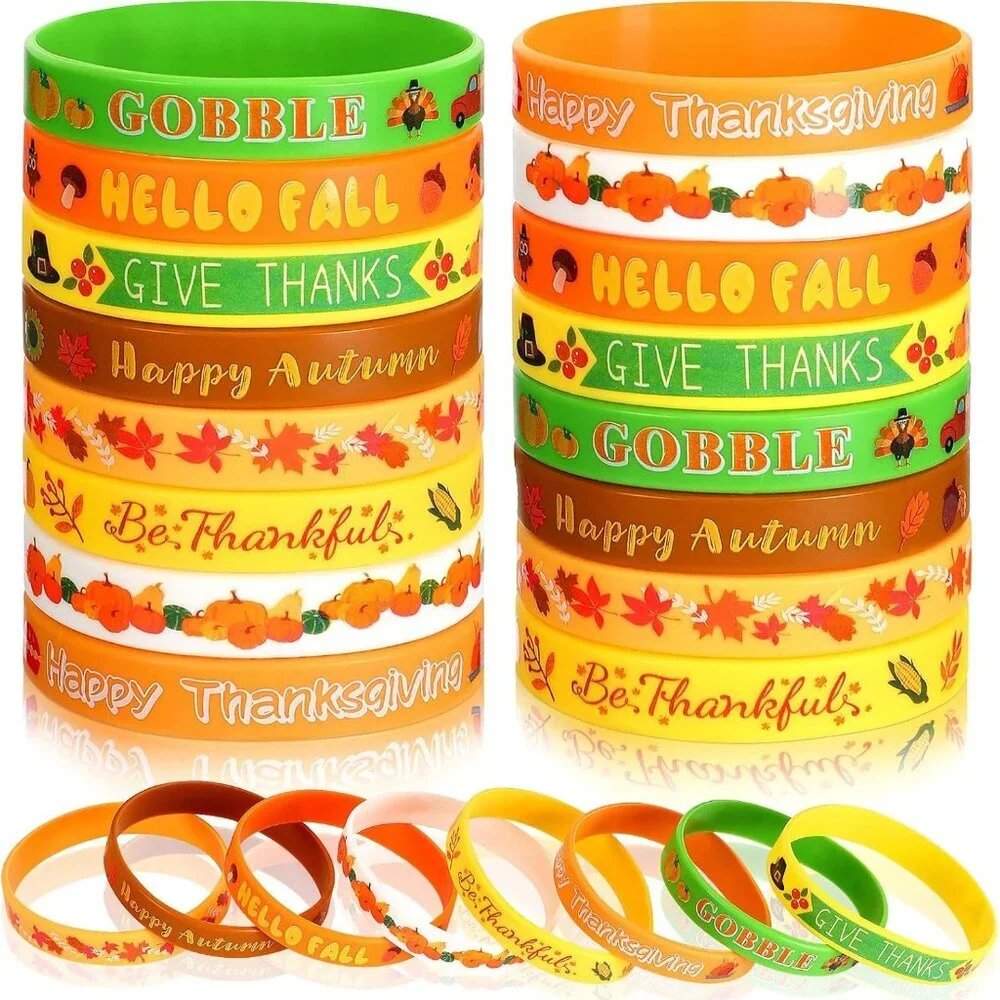 24Pcs Thanksgiving Silicone Bracelets Rubber Wristbands Fall Party Favors for Ki